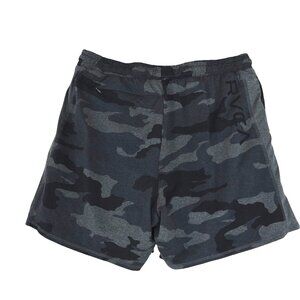 RVCA Camo Shorts L Black Gray VA Logo Athletic Gym Drawstring Lined 5"